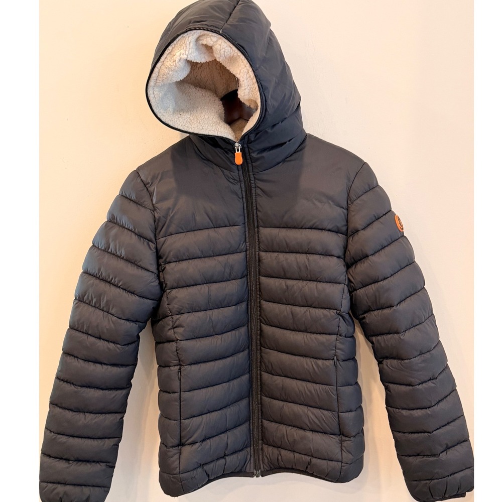 Save The Duck Boys Black Faux Fur Lined Puffer Jacket Size 14 S3905B GIGAY